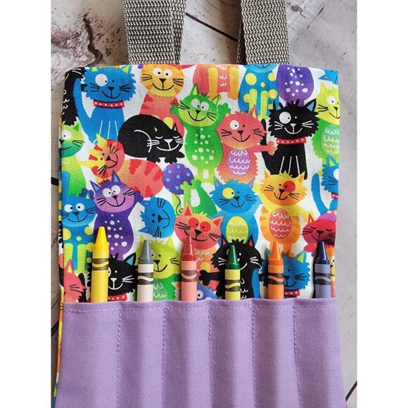 Colorful Cat Crayon Holder Childrens Coloring Tote New handmade gift bag - Picture 2 of 8